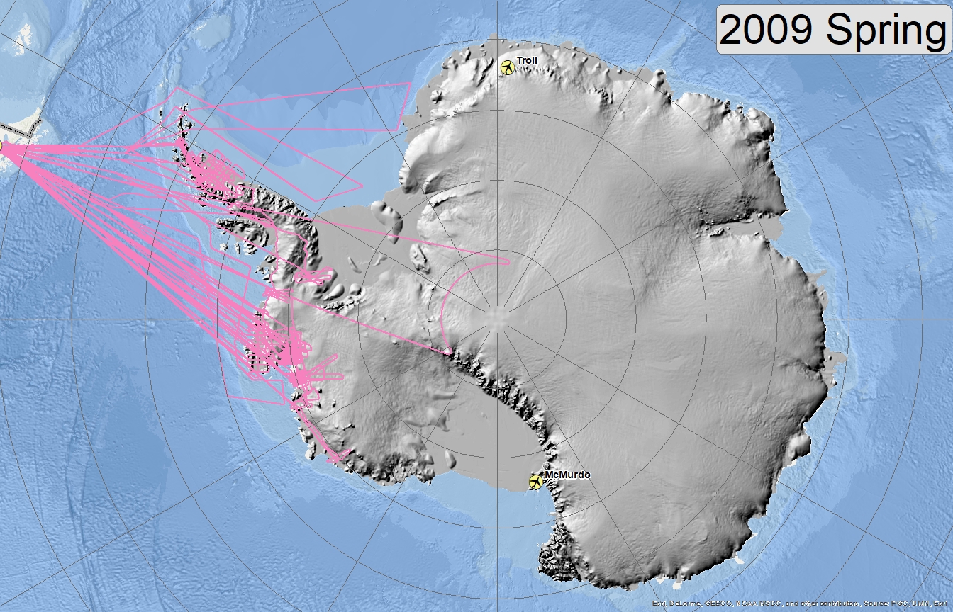 Map of 2009 Antarctic flight lines