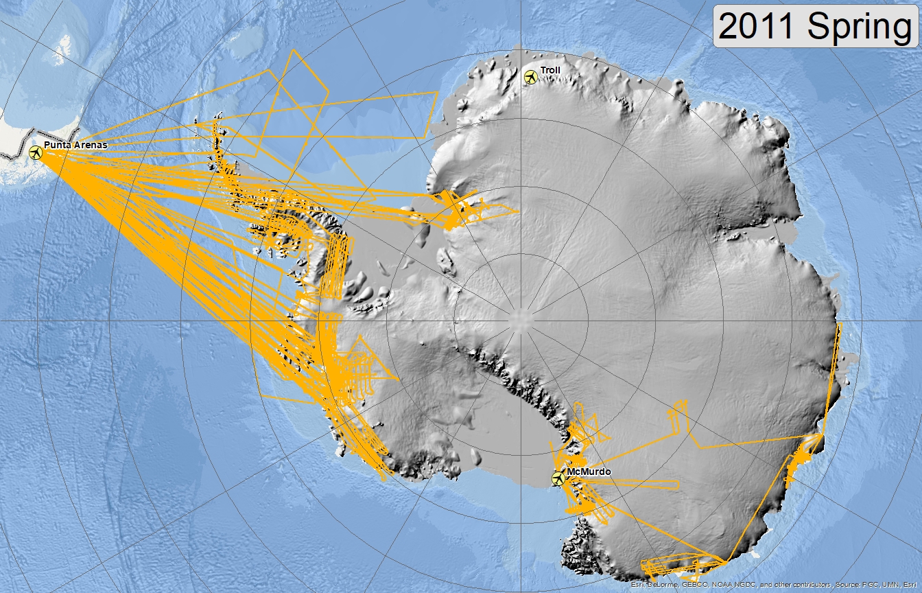 Map of 2011 Antarctic flight lines