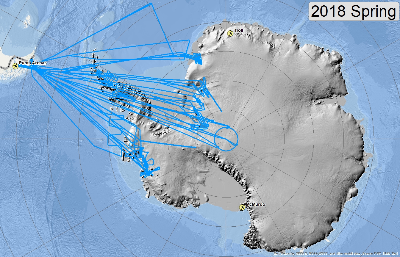 Map of 2017 Antarctic flight lines