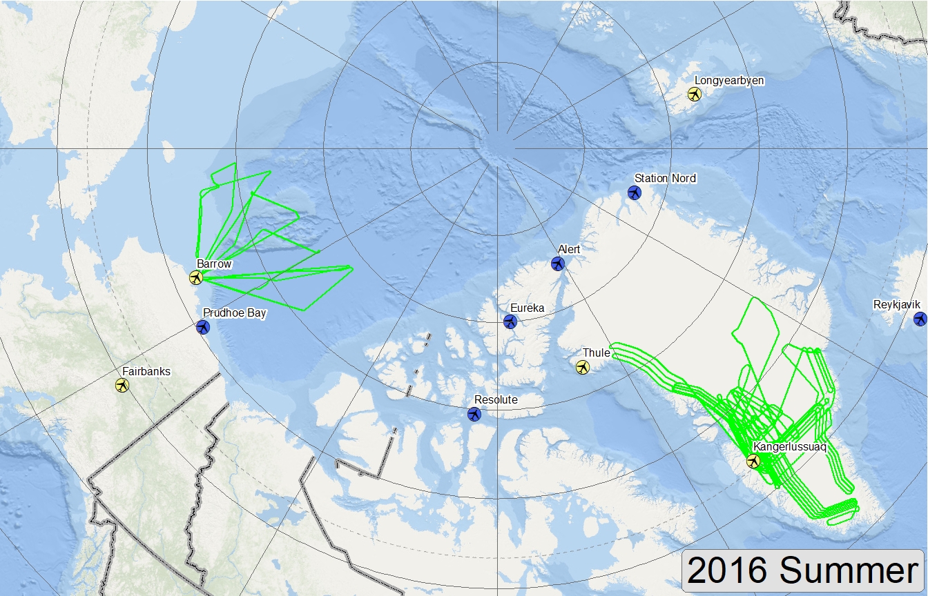 Map of 2016 Arctic Summer flight lines