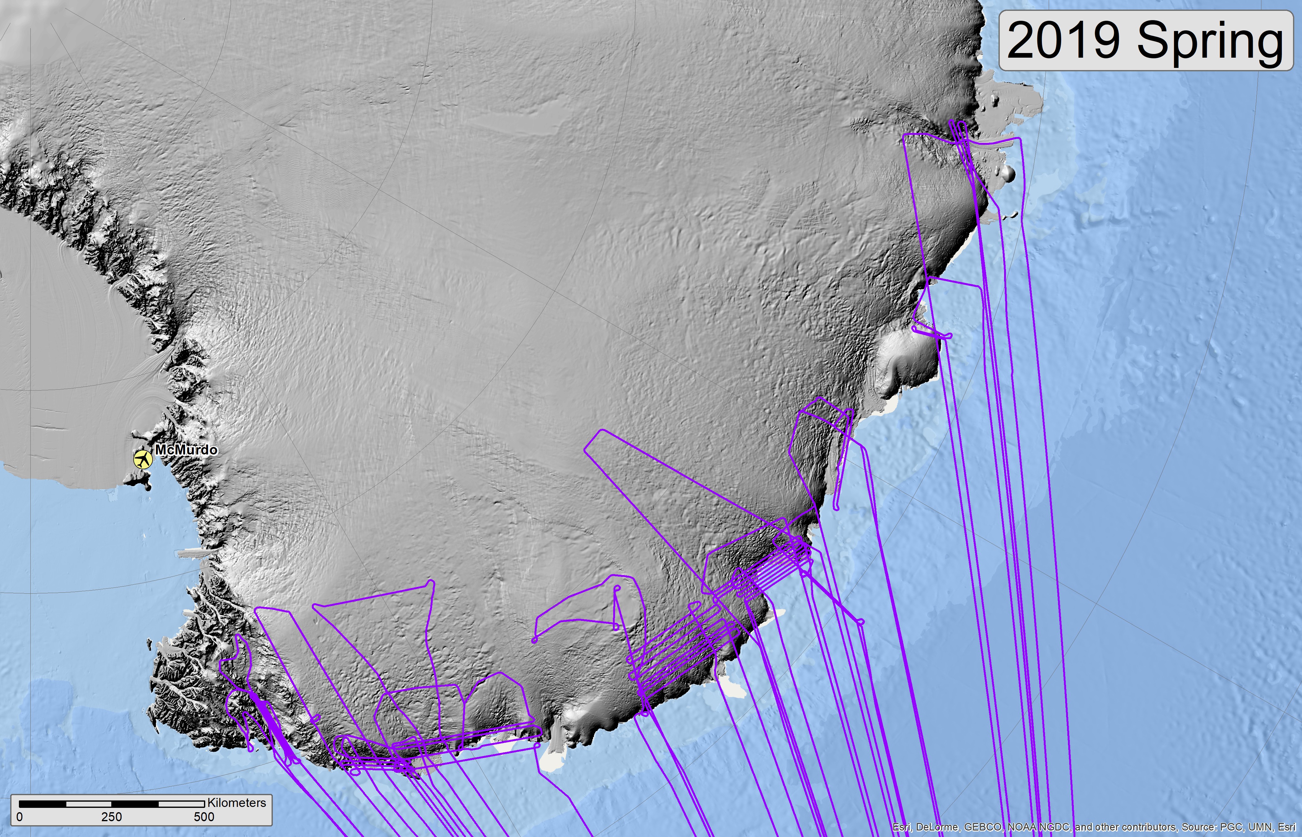 Map of 2019 Antarctic flight lines